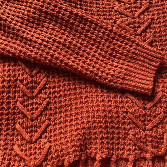 Detailed Fringed Burnt Orange Oversized Sweater - Picture 3 of 3